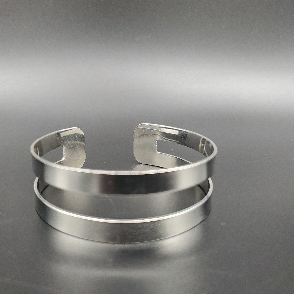 LBVYR Yves Rocher Double Band Cuff Bracelet Silver Toned